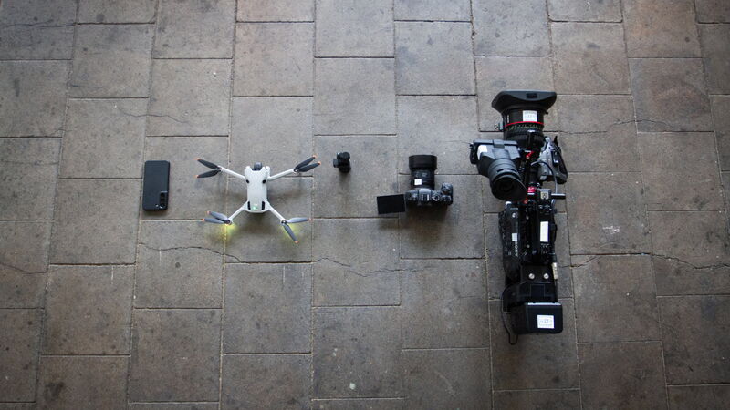 Smartphone, Drohne, Gimbal, Kamera, professionelle Filmkamera